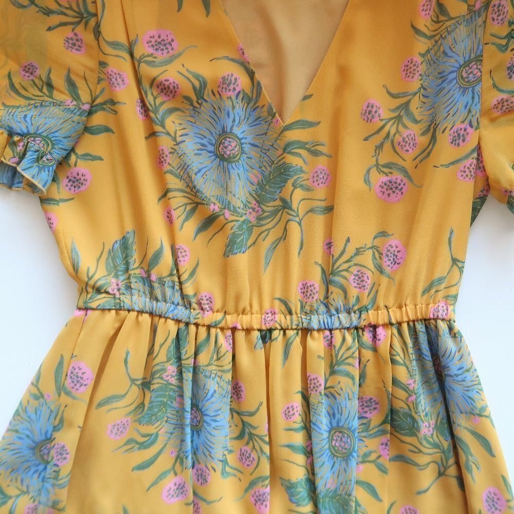 Madewell Sweetgrass Ruffle Sleeve Mini Dress in Painted Blooms Yellow & Blue 6 - Picture 14 of 16